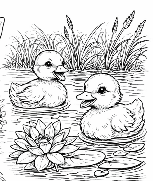 Preschool Duck Pond Friends Detailed Coloring Page printable preview